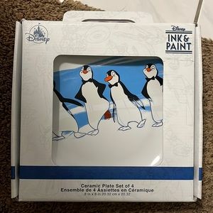 DISNEY INK AND PAINT SET OF 4 CERAMIC PLATES - PETER PAN, CINDERELLA - NEW